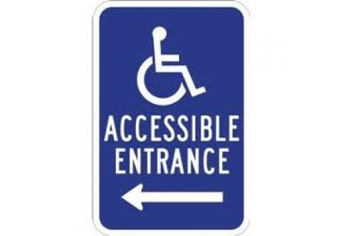 Handicap Accessible Entrance with Left Arrow Sign